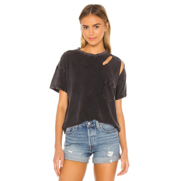 Free People Tops - Free People Rubi Tee Black X-Small New Women's 100% Cotton T-shirt Holes Vintage